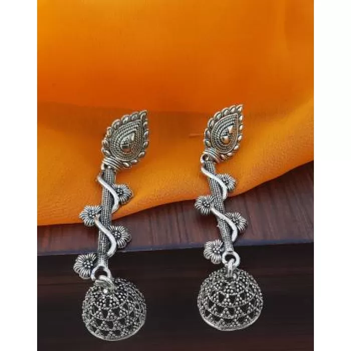 Oxidised Silver Floral Jhumka For Women Brass Stud Earring | Save 33% - Rajasthan Living 5