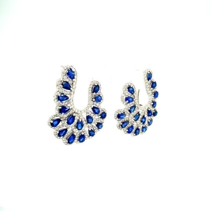 Sapphire and Diamond Earringss in 18K White Gold | Save 33% - Rajasthan Living 6