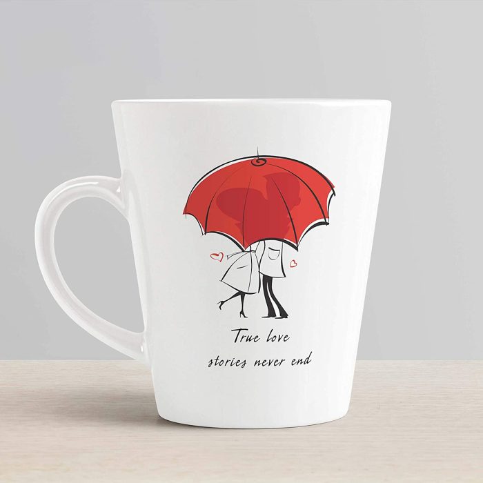Aj Prints True Love Stories Never End Quote Conical Coffee Mug- Cute Couple Printed Milk Mug for Boyfriend, Girlfriend | Save 33% - Rajasthan Living 6