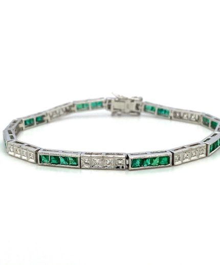 Emerald and Diamond Bracelet in 14K White Gold | Save 33% - Rajasthan Living