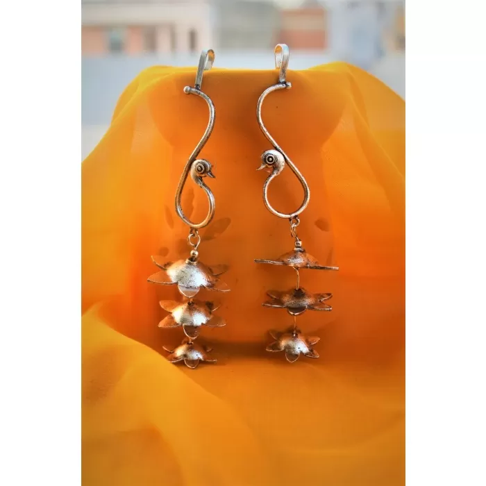 Oxidised Silver Peacock Jhumka For Women Brass Hoop Earring | Save 33% - Rajasthan Living 5
