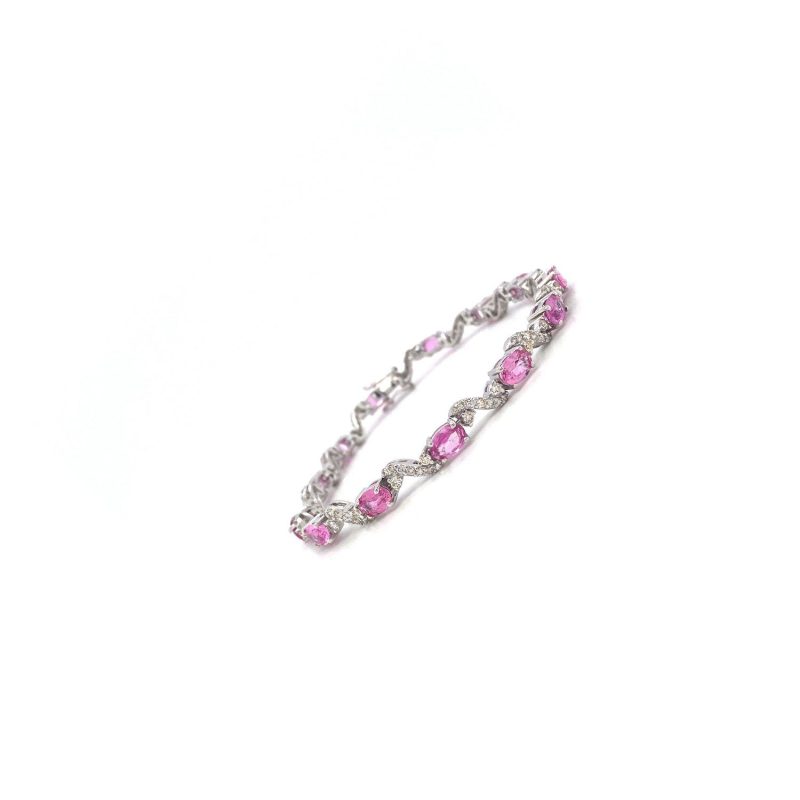 Pink Sapphire and Diamond Bracelet in 18K White Gold | Save 33% - Rajasthan Living 3