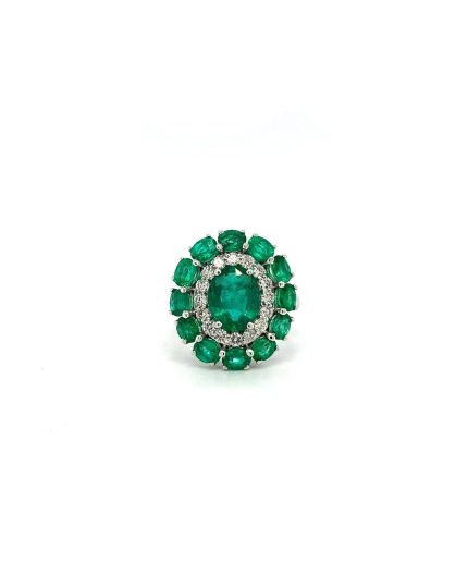 Emerald and Diamond Ring in 18K White Gold | Save 33% - Rajasthan Living