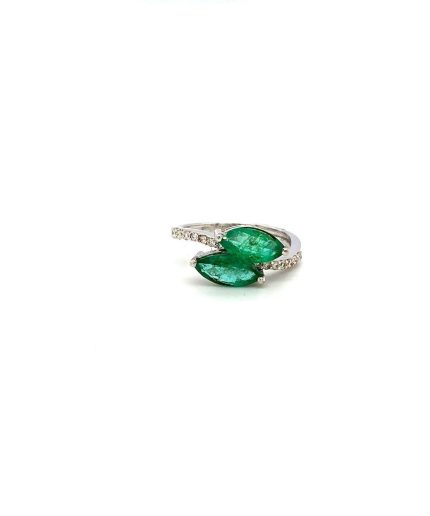 Emerald and Diamond Ring in 18K White Gold | Save 33% - Rajasthan Living