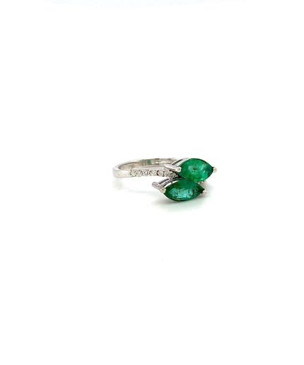 Emerald and Diamond Ring in 18K White Gold | Save 33% - Rajasthan Living 3