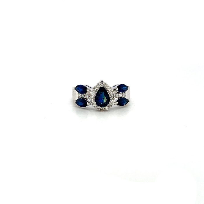 Sapphire and Diamond Ring in 18K White Gold | Save 33% - Rajasthan Living 5