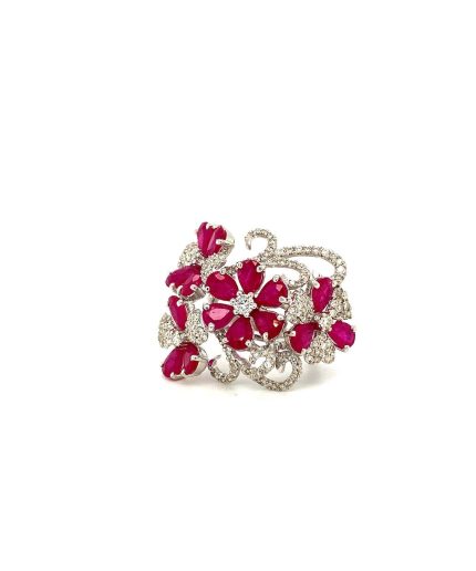 Ruby and Diamond Ring in 18K White Gold | Save 33% - Rajasthan Living