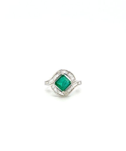 Emerald and Diamond Ring in 18K White Gold | Save 33% - Rajasthan Living