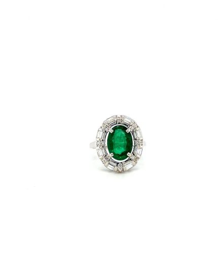 Emerald and Diamond Ring in 18K White Gold | Save 33% - Rajasthan Living