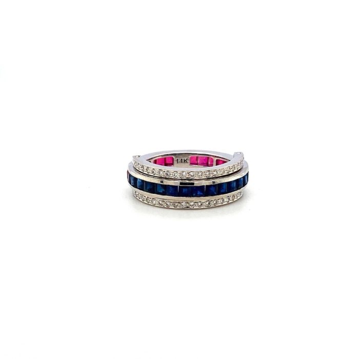 Multi Colour Stones and Diamond Reversible Ring in 14K White Gold | Save 33% - Rajasthan Living 6