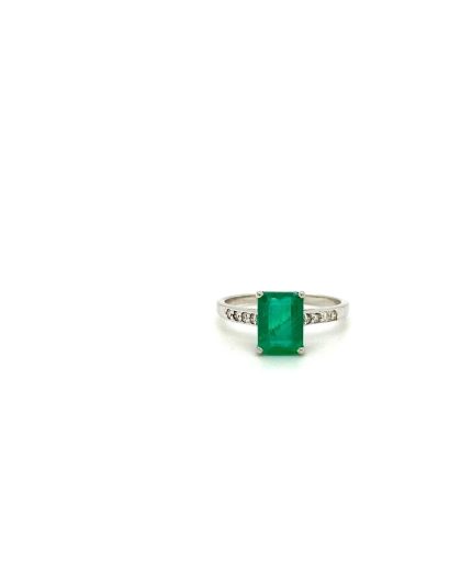 Emerald and Diamond Ring in 18K White Gold | Save 33% - Rajasthan Living