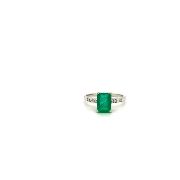 Emerald and Diamond Ring in 18K White Gold | Save 33% - Rajasthan Living 5