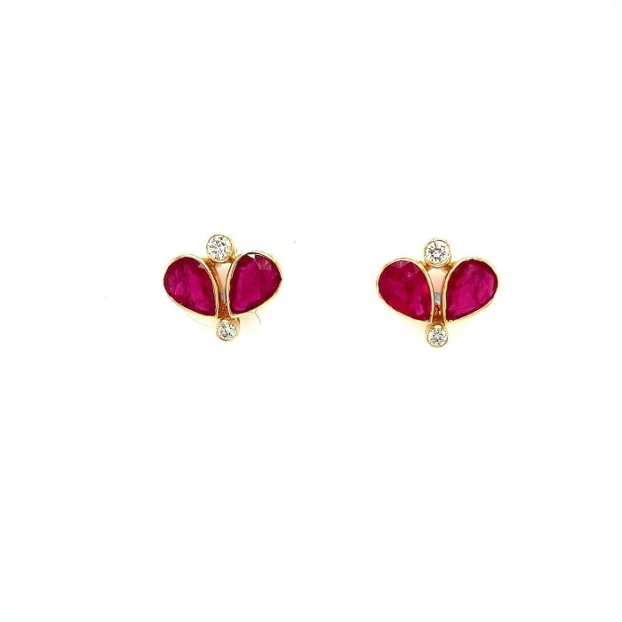 Ruby and Diamond Earrings in 14K Yellow Gold | Save 33% - Rajasthan Living 5