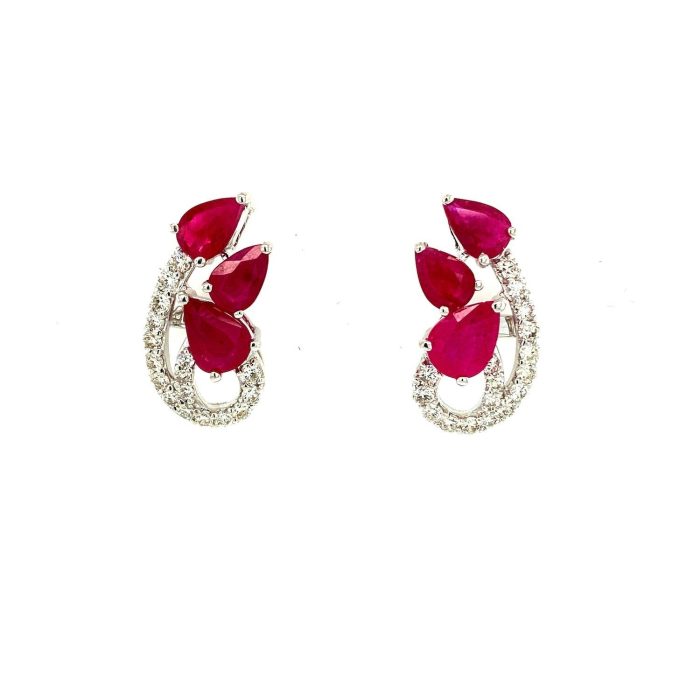 Ruby and Diamond Earrings in 18K White Gold | Save 33% - Rajasthan Living 5