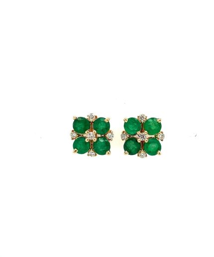 Emerald and Diamond Earrings in 14K Yellow Gold | Save 33% - Rajasthan Living