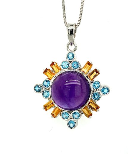 Multi Colour Stone Pendant in 925 Sterling Silver | Save 33% - Rajasthan Living