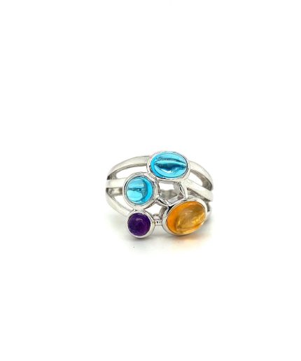 Multi Colour Stones Ring in 925 Sterling Silver | Save 33% - Rajasthan Living