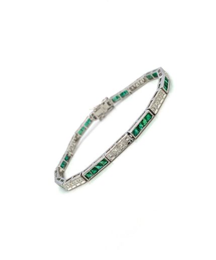 Emerald and Diamond Bracelet in 14K White Gold | Save 33% - Rajasthan Living 3