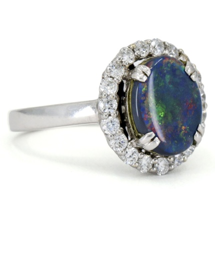 Australian Black Opal American Diamond Halo Ring in 925 Sterling Silver | Save 33% - Rajasthan Living 3