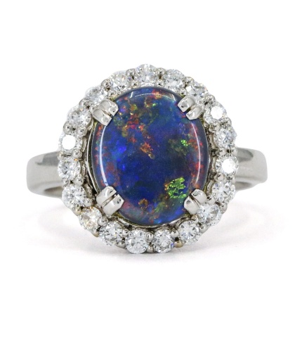 Australian Black Opal American Diamond Halo Ring in 925 Sterling Silver | Save 33% - Rajasthan Living