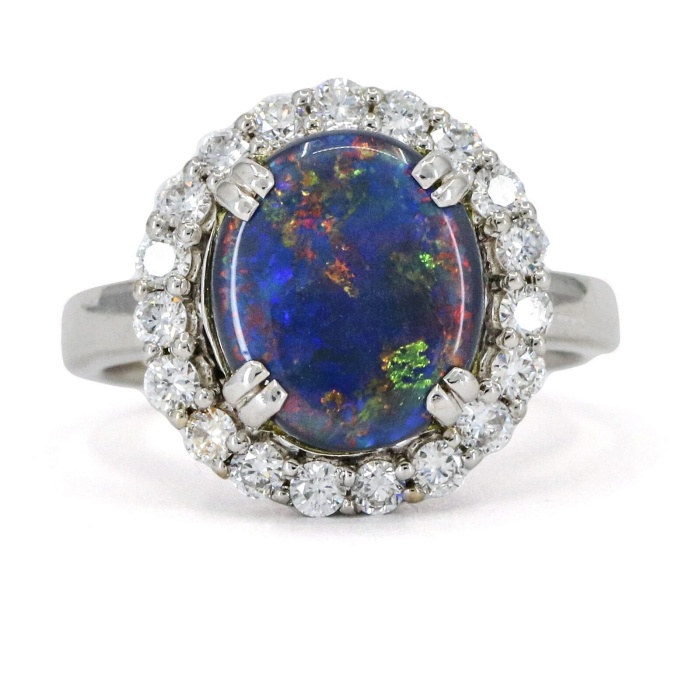 Australian Black Opal American Diamond Halo Ring in 925 Sterling Silver | Save 33% - Rajasthan Living 5