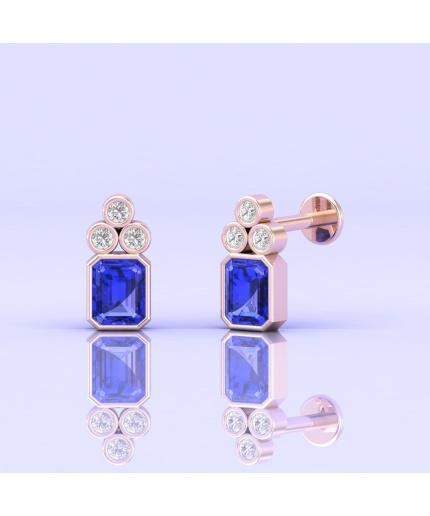 14K Natural Tanzanite Earrings, Minimal Style Earrings, Art Nouveau Studs, Octagon Earrings, Jewelry Gift, December Birthstone Jewelry | Save 33% - Rajasthan Living