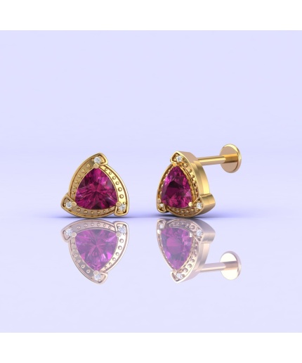 14K Rhodolite Garnet Earrings, Stud Earrings, Art Nouveau, Dainty Stud Earrings, Gift For Her, Anniversary Gift, Part Jewelry, Trillion Cut | Save 33% - Rajasthan Living