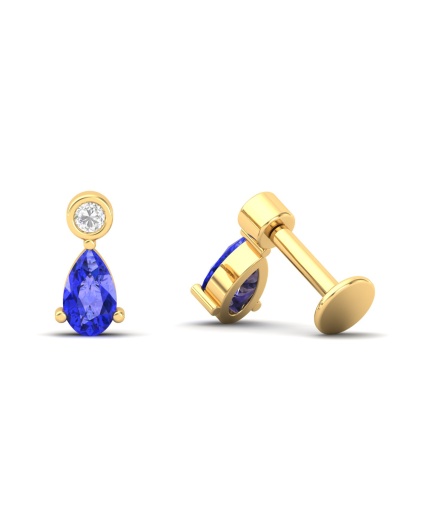 14K Dainty Natural Tanzanite Stud Earrings, Everyday Gemstone Earrings For Women, Gold Stud Earring For Her, December Birthstone Jewelry | Save 33% - Rajasthan Living 3