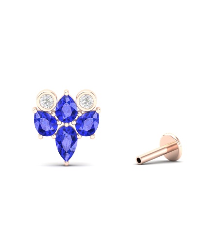 14K Dainty Natural Tanzanite Stud Earrings, Gold Cartilage Stud Earrings For Women, Everyday Gemstone Earring For Her, December Birthstone | Save 33% - Rajasthan Living