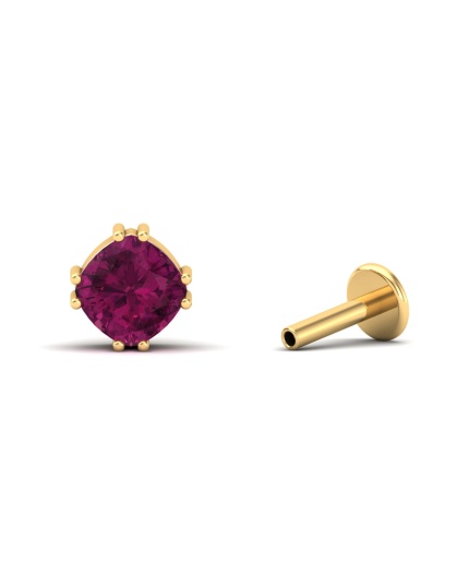 Natural Rhodolite Garnet 14K Dainty Stud Earrings, Gold Stud Earrings For Women, Everyday Gemstone Cartilage Stud Earring For Her, January | Save 33% - Rajasthan Living 3