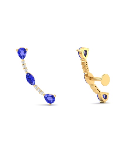 14K Solid Natural Tanzanite Climber Earrings, Gold Climber Stud Earrings For Women, Everyday Gemstone Ear Climbers For Her, December Jewel | Save 33% - Rajasthan Living 3