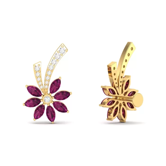 14K Dainty Natural Rhodolite Garnet Stud Earrings, Gold Handmade Stud Earring For Women, December Birthstone Earrings For Her, Flower Jewels | Save 33% - Rajasthan Living 9