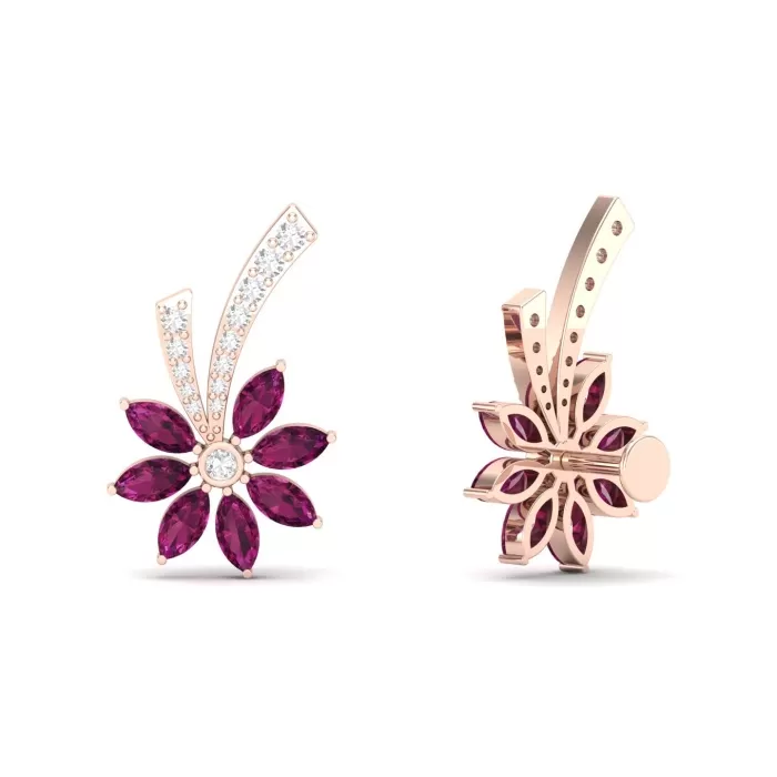 14K Dainty Natural Rhodolite Garnet Stud Earrings, Gold Handmade Stud Earring For Women, December Birthstone Earrings For Her, Flower Jewels | Save 33% - Rajasthan Living 11