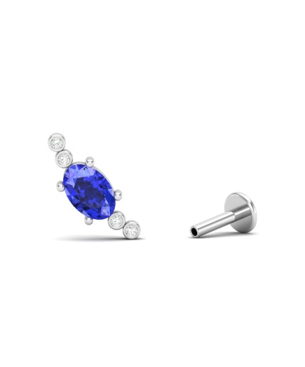 14K Solid Natural Tanzanite Stud Earrings, Gold Climber Stud Earrings For Women, Everyday Gemstone Earring For Her, December Birthstone Gem | Save 33% - Rajasthan Living 5