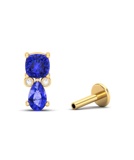 Dainty 14K Natural Tanzanite Stud Earrings, Gold Cartilage Stud Earrings For Women, Everyday Gemstone Earring For Her, December Birthstone | Save 33% - Rajasthan Living