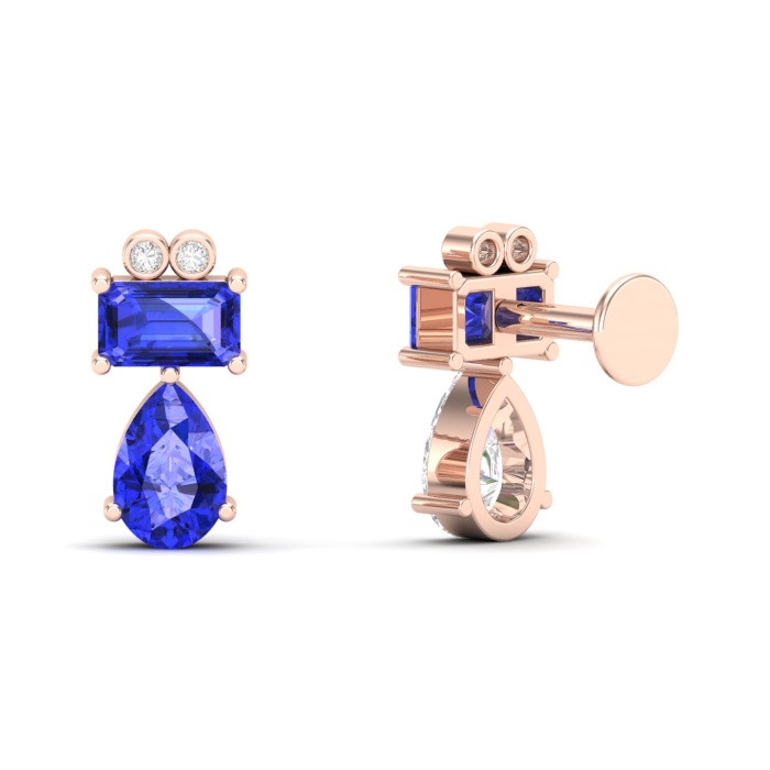 Dainty 14K Natural Tanzanite Stud Earring, Statement Gold Stud Earrings For Women, Everyday Gemstone Cartilage Earring For Her, Ear Jackets | Save 33% - Rajasthan Living 9