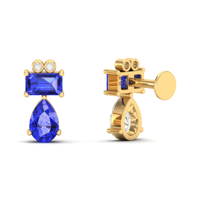 Dainty 14K Natural Tanzanite Stud Earring, Statement Gold Stud Earrings For Women, Everyday Gemstone Cartilage Earring For Her, Ear Jackets | Save 33% - Rajasthan Living 10