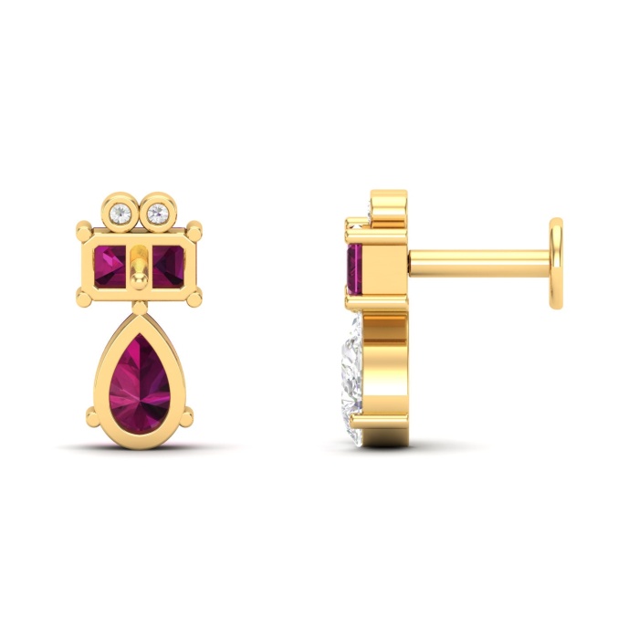Natural Rhodolite Garnet 14K Dainty Stud Earrings, Gold Cartilage Stud Earrings For Women, January Birthstone Ear Climber Jewelry, Trending | Save 33% - Rajasthan Living 12
