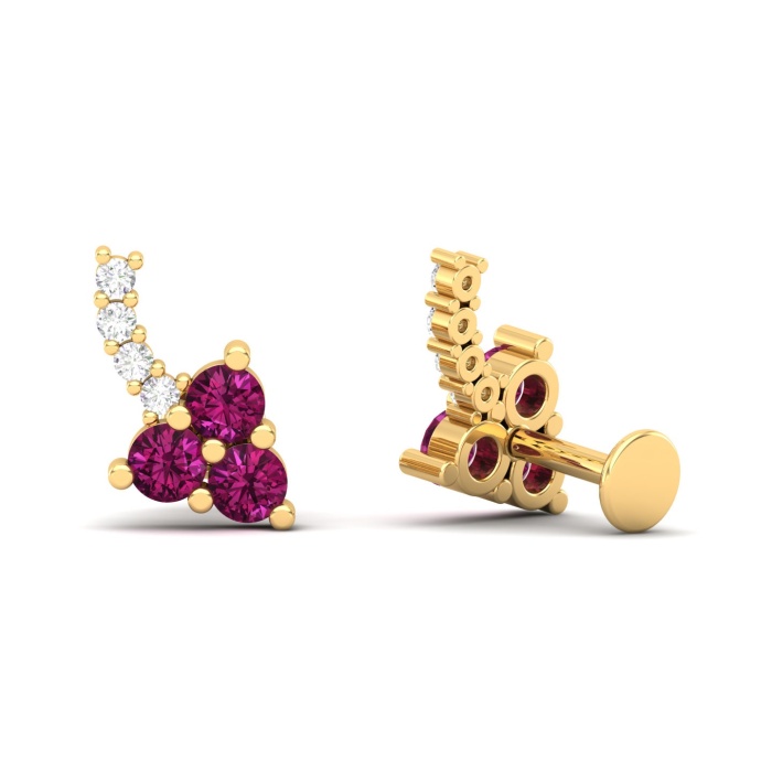 Natural Rhodolite Garnet 14K Dainty Stud Earrings, Handmade Climber Stud Earrings For Women, Everyday Gemstone Earring For Her, Party Jewel | Save 33% - Rajasthan Living 9