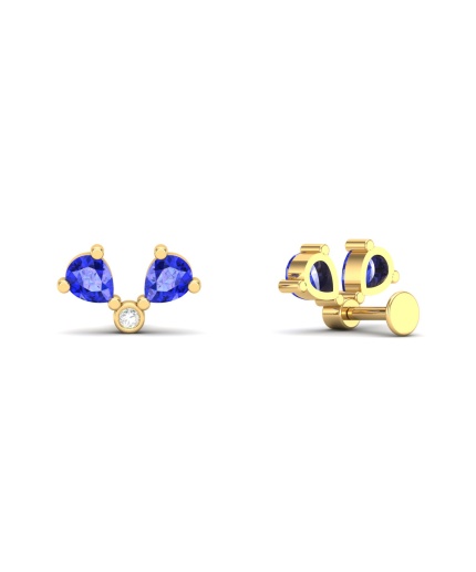 14K Dainty Natural Tanzanite Stud Earrings, Gold Climber Earring For Women, December Birthstone Earrings For Her, Everyday Gemstone Crawlers | Save 33% - Rajasthan Living 3