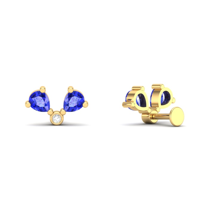 14K Dainty Natural Tanzanite Stud Earrings, Gold Climber Earring For Women, December Birthstone Earrings For Her, Everyday Gemstone Crawlers | Save 33% - Rajasthan Living 6