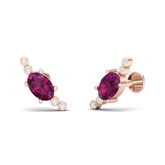 Dainty Natural Rhodolite Garnet 14K Climber Stud Earrings, Everyday Gemstone Ear Climbers For Women, January Birthstone Ear Cuffs For Her | Save 33% - Rajasthan Living 12