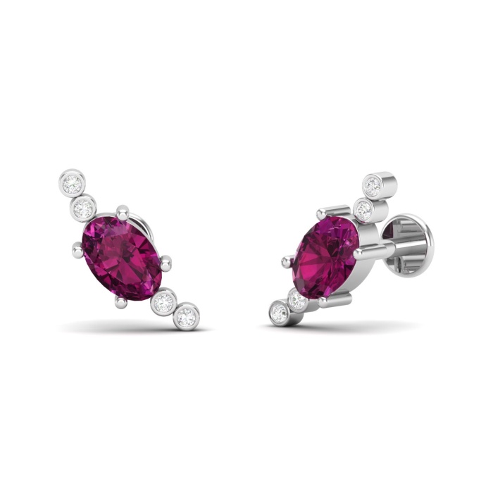 Dainty Natural Rhodolite Garnet 14K Climber Stud Earrings, Everyday Gemstone Ear Climbers For Women, January Birthstone Ear Cuffs For Her | Save 33% - Rajasthan Living 11