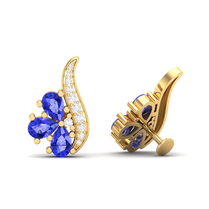Natural Tanzanite 14K Dainty Stud Earrings, Handmade Floral Stud Earrings For Women, Gold Stud Earring For Her, December Birthstone jewelry | Save 33% - Rajasthan Living 13