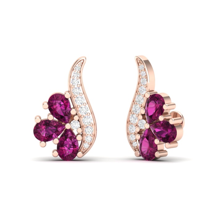 14K Natural Rhodolite Garnet Dainty Stud Earrings, January Birthstone Earring For Women, Everyday Gemstone Earrings For Her, Garnet Jewelry | Save 33% - Rajasthan Living 7