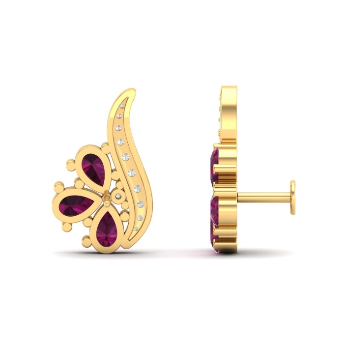 14K Natural Rhodolite Garnet Dainty Stud Earrings, January Birthstone Earring For Women, Everyday Gemstone Earrings For Her, Garnet Jewelry | Save 33% - Rajasthan Living 12