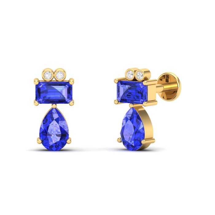 Dainty 14K Natural Tanzanite Stud Earring, Statement Gold Stud Earrings For Women, Everyday Gemstone Cartilage Earring For Her, Ear Jackets | Save 33% - Rajasthan Living 7