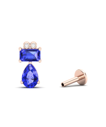 Dainty 14K Natural Tanzanite Stud Earring, Statement Gold Stud Earrings For Women, Everyday Gemstone Cartilage Earring For Her, Ear Jackets | Save 33% - Rajasthan Living