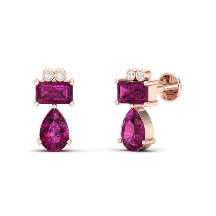 Natural Rhodolite Garnet 14K Dainty Stud Earrings, Gold Cartilage Stud Earrings For Women, January Birthstone Ear Climber Jewelry, Trending | Save 33% - Rajasthan Living 7