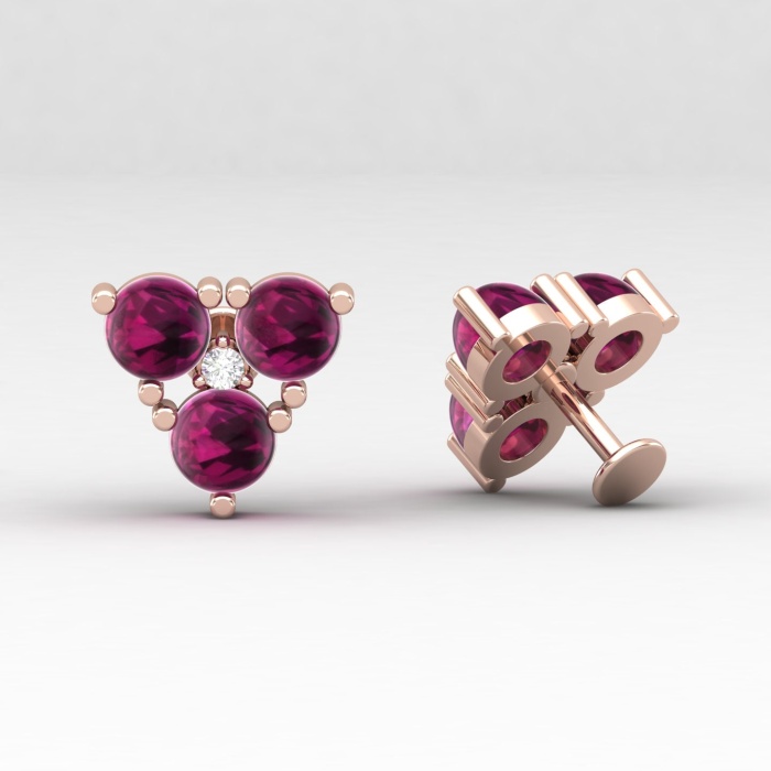 Natural Rhodolite Garnet 14K Dainty Stud Earrings, Everyday Gemstone Earring For Women, January Birthstone Earring For Women, Party Jewelry | Save 33% - Rajasthan Living 10